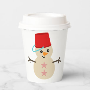 Niedlicher Schneemann aus Sand mit Pail für Hut Pappbecher