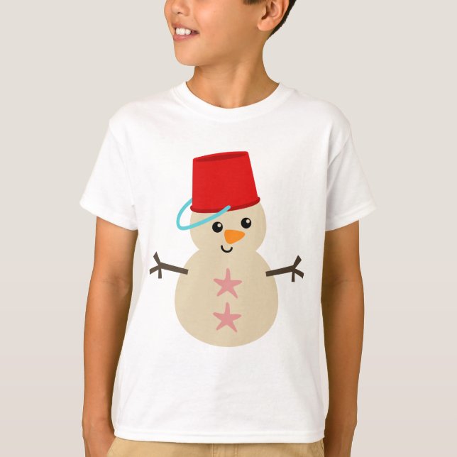 Niedlicher Schneemann aus Sand mit Pail für Hut T-Shirt (Vorderseite)