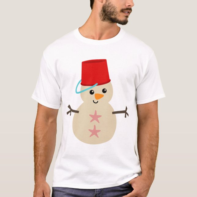 Niedlicher Schneemann aus Sand mit Pail für Hut T-Shirt (Vorderseite)