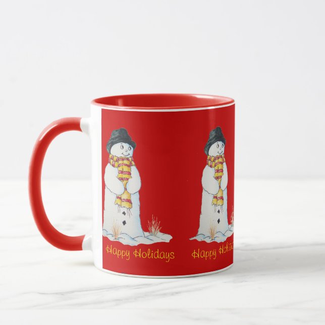 Niedlicher Schneemann bei Weihnachten im Schnee Tasse (Links)