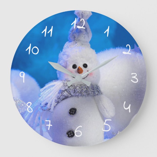 niedlicher Schneemann beschneidet Große Wanduhr (Vorderseite)