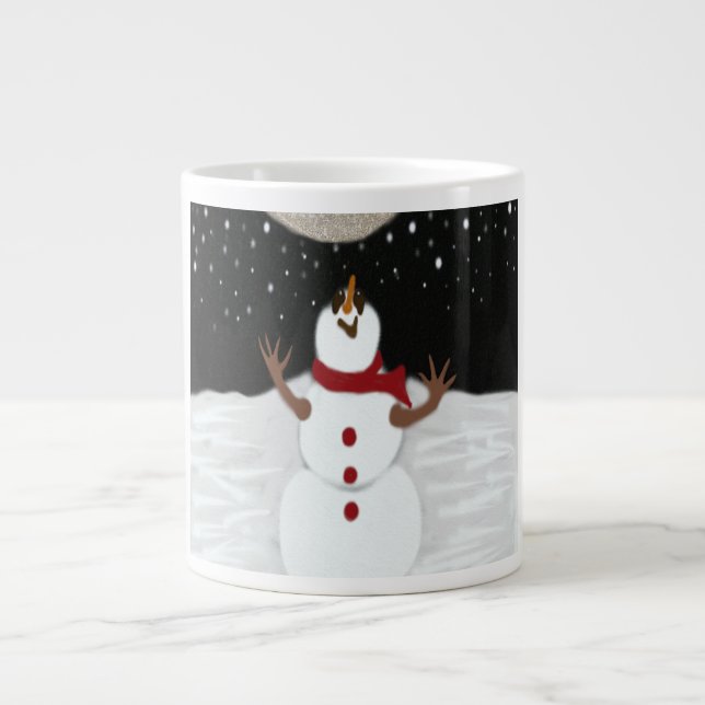 Niedlicher Schneemann, der die Mondmalerei genießt Jumbo-Tasse (Vorderseite)