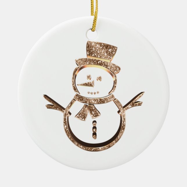 Niedlicher Schneemann Elegantes Gold und Weiß Keramik Ornament (Vorne)