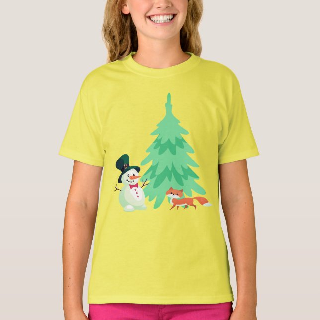 Niedlicher Schneemann, Fox Winter KIds Weihnachtsb T-Shirt (Vorderseite)