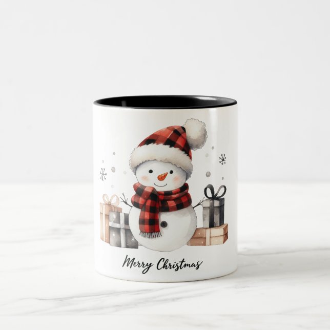 Niedlicher Schneemann / Frohe Weihnachten Zweifarbige Tasse (Mittel)