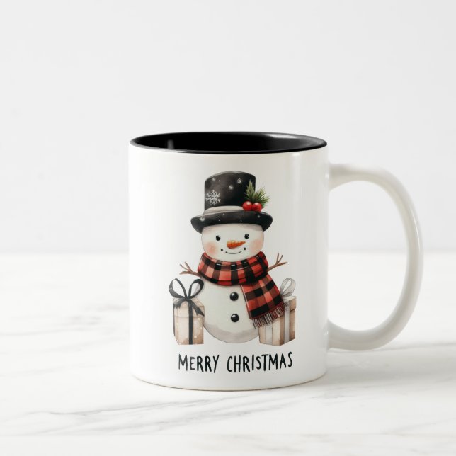 Niedlicher Schneemann / Frohe Weihnachten Zweifarbige Tasse (Rechts)
