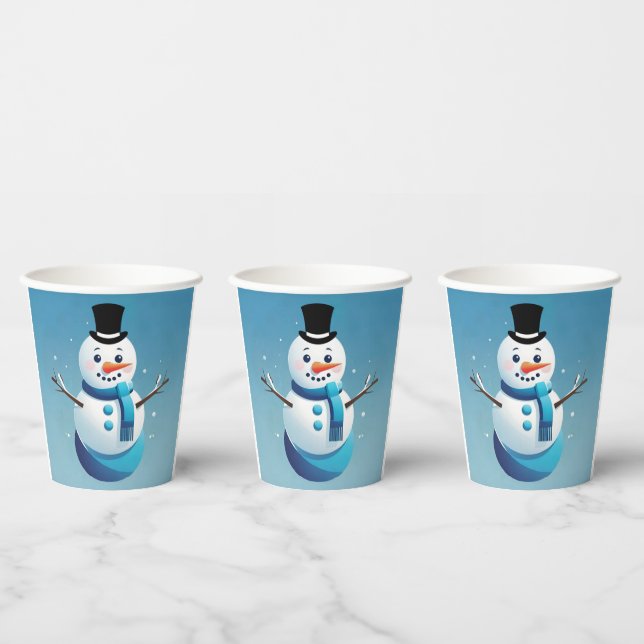 Niedlicher Schneemann-Illustrationspapier-Cup Pappbecher (Multi)