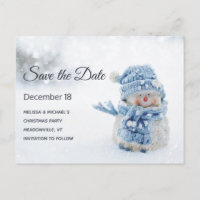 Niedlicher Schneemann im Winter Foto Save the Date