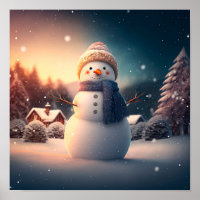 Niedlicher Schneemann im Winterwald.