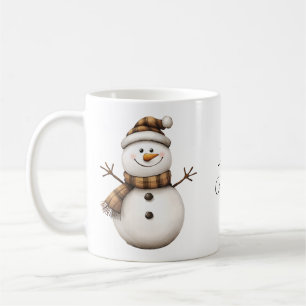 Niedlicher Schneemann in Brown Kariert Scarf Kaffe Kaffeetasse