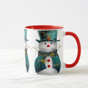 Niedlicher Schneemann in grüner Velvet Weihnachten Tasse