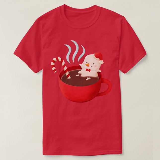 Niedlicher Schneemann in heißer Schokolade T-Shirt (Design vorne)