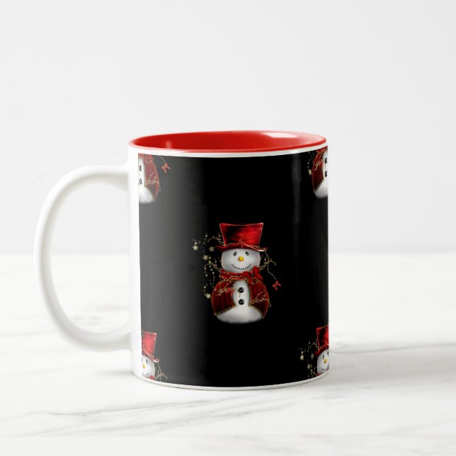 Niedlicher Schneemann in Red Velvet Weihnachten Zweifarbige Tasse (Links)