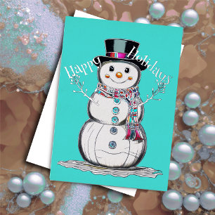 Niedlicher Schneemann in Scarf Happy Holidays Feiertagskarte