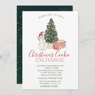 Niedlicher Schneemann, Kiefernbaum, Kekse Einladung