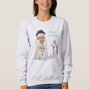 Niedlicher Schneemann lächelt bei Weihnachten im S Sweatshirt