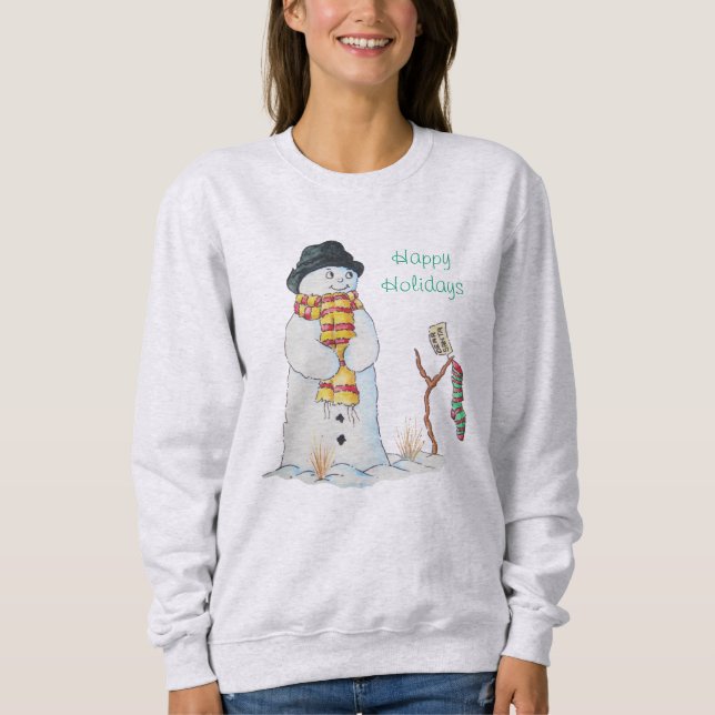 Niedlicher Schneemann lächelt bei Weihnachten im S Sweatshirt (Vorderseite)