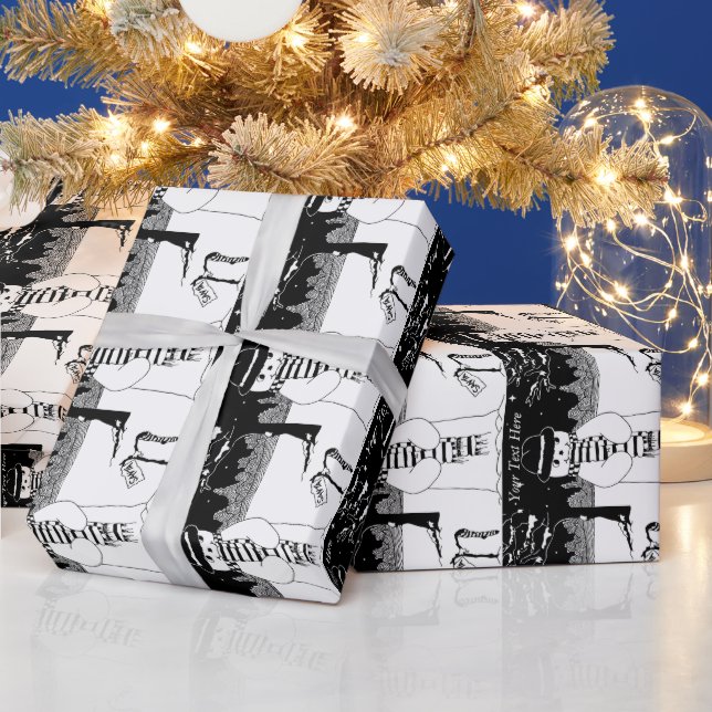 niedlicher Schneemann lächelt Schneeszene schwarz- Geschenkpapier (Feiertage)