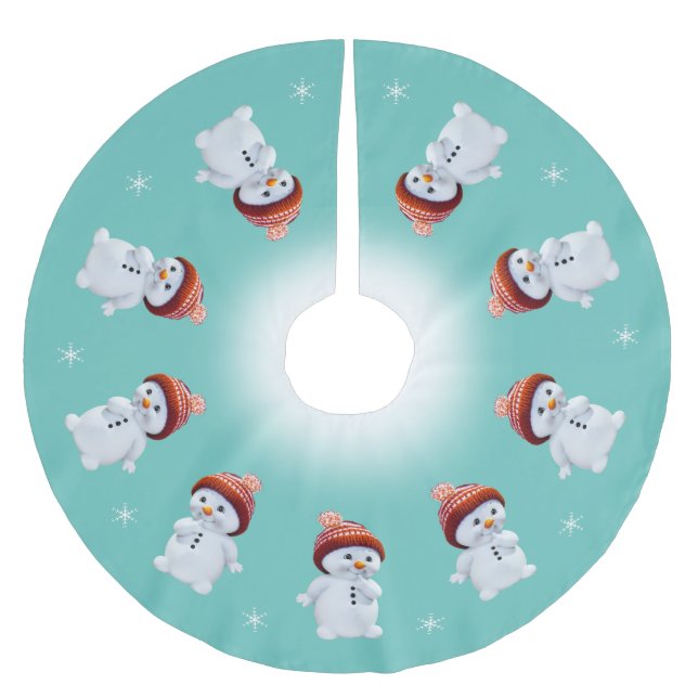 Niedlicher Schneemann mandala & Schneeflocken auf  Polyester Weihnachtsbaumdecke (Vorderseite)