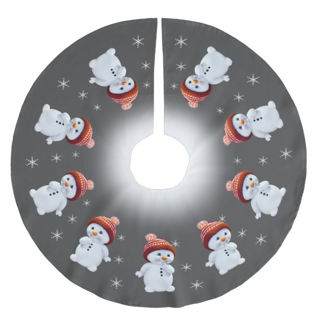 Niedlicher Schneemann Mandala & Schneeflocken auf  Polyester Weihnachtsbaumdecke (Vorderseite)