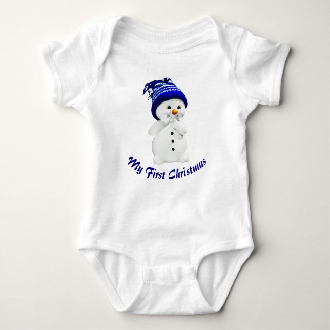 Niedlicher Schneemann mit Blue Hat Baby Baby Strampler (Vorderseite)