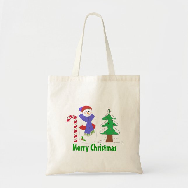Niedlicher Schneemann mit Candy Cane und Baum Tragetasche (Vorne)