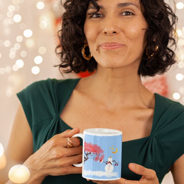 Niedlicher Schneemann mit Candycane Tree and Moon Tasse (Von Creator hochgeladen)