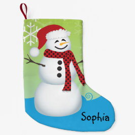 Niedlicher Schneemann mit einer Weihnachtsmannmütz Kleiner Weihnachtsstrumpf