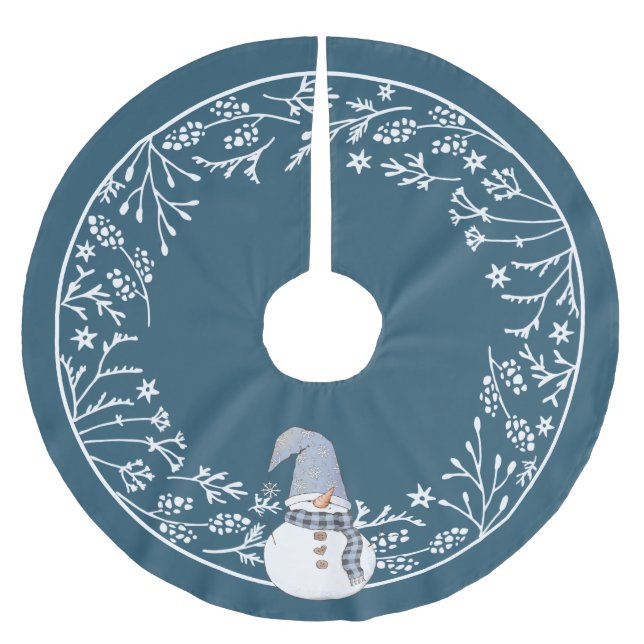 Niedlicher Schneemann mit einfachem weißem botanis Polyester Weihnachtsbaumdecke (Vorderseite)