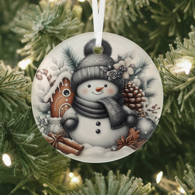Niedlicher Schneemann mit Lebkuchenhaus Ornament Aus Glas (InSitu)