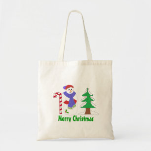 Niedlicher Schneemann mit Lebkuchenstange und Baum Tragetasche