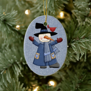 Niedlicher Schneemann mit rotem Kardinal Keramik Ornament