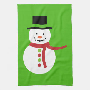 Niedlicher Schneemann mit Scarf Kelly Green Geschirrtuch
