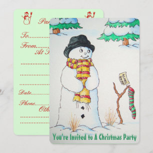 Niedlicher Schneemann mit schneebedecktem Strumpf Einladung