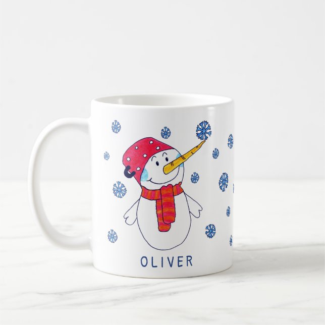 Niedlicher Schneemann mit Schneeflocke Zeichnend K Kaffeetasse (Links)