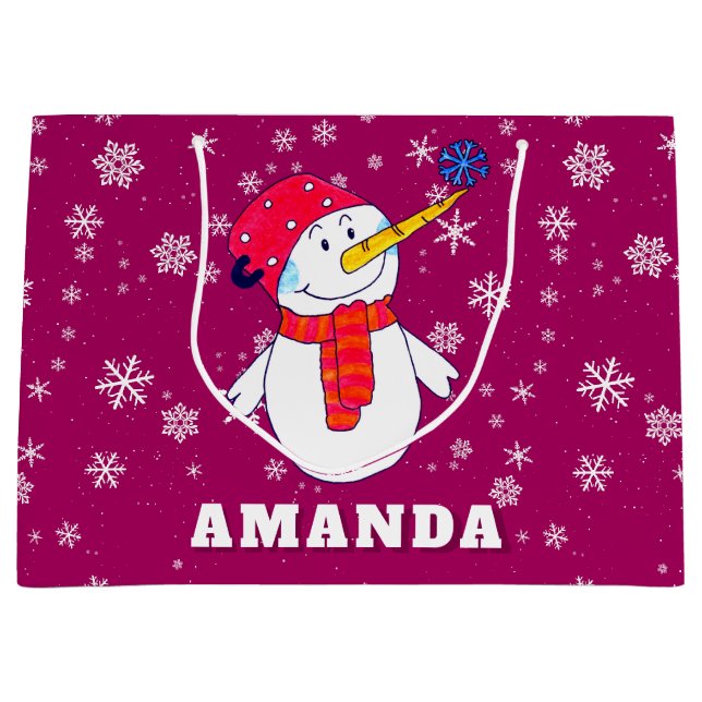 Niedlicher Schneemann mit Schneeflocken Kinder Wei Große Geschenktüte (Vorderseite)