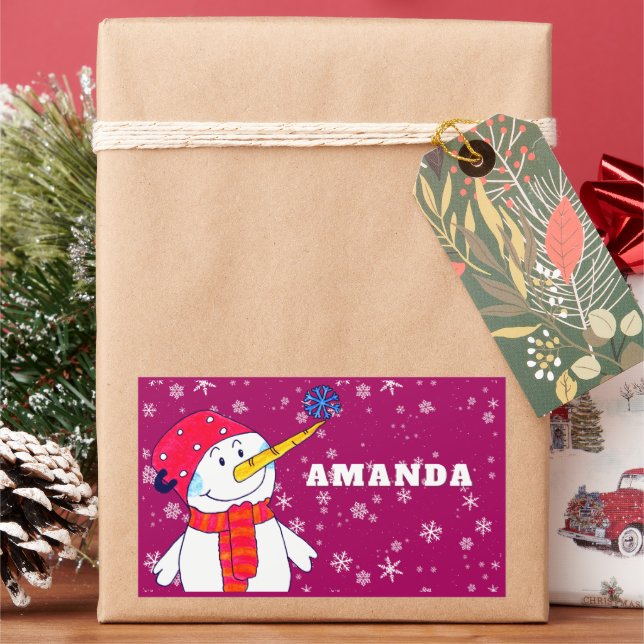 Niedlicher Schneemann mit Schneeflocken Kinder Wei Rechteckiger Aufkleber (Feiertag)