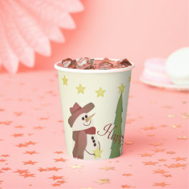 Niedlicher Schneemann mit Sternen Pappbecher