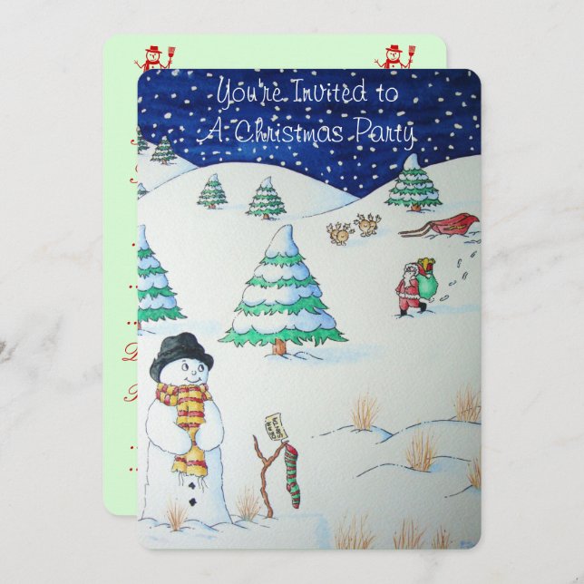 Niedlicher Schneemann mit Weihnachts-Strumpf im Sc Einladung (Vorne/Hinten)