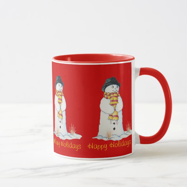 Niedlicher Schneemann mit Weihnachtsgeschenk Tasse (Rechts)