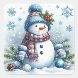 Niedlicher Schneemann Quadratischer Aufkleber