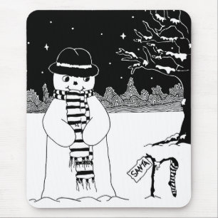 Niedlicher Schneemann Schwarz-Weiß-Weihnachtsbild Mousepad