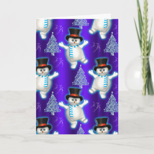 Niedlicher Schneemann-Tanz Blauer Weihnachten Karte