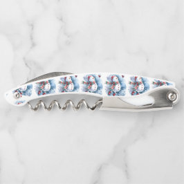 Niedlicher Schneemann trinkt Wein Kellnermesser