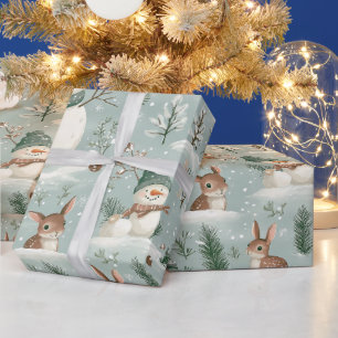 Niedlicher Schneemann und Hirsche Geschenkpapier