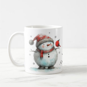 Niedlicher Schneemann und Kardinal Red Bird Kaffeetasse