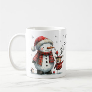 Niedlicher Schneemann und Rentier Kaffeetasse