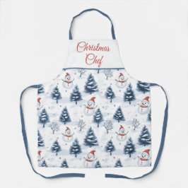 Niedlicher Schneemann und schneebedeckte Bäume Schürze