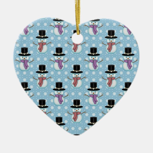 Niedlicher Schneemann und Schneeflocken Muster Keramikornament (Vorne)