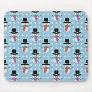 Niedlicher Schneemann und Schneeflocken Muster Mousepad